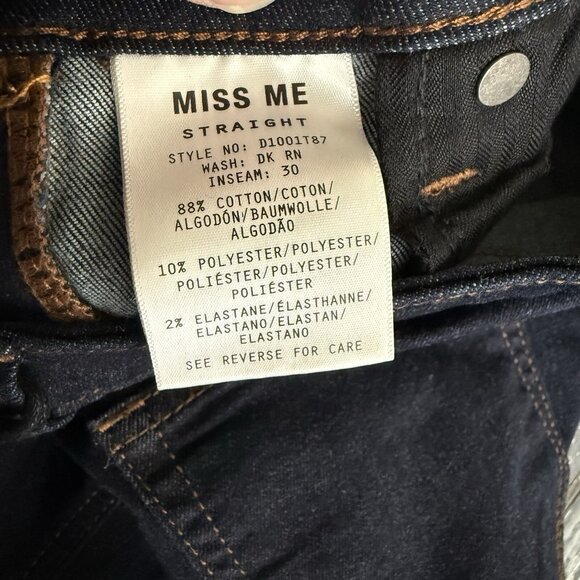 Miss Me Dark Blue Straight Leg Jeans Sz 24 D1001T87 NWT - Picture 12 of 13
